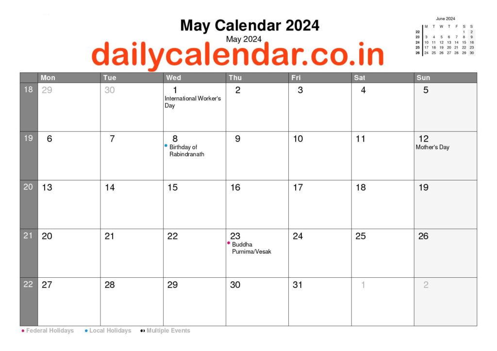 Check May 2024 Calendar With Holidays India [Amavasya Date]