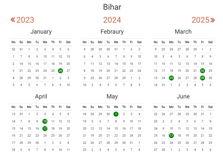 Bihar Govt (Sarkar) Calendar 2024 Pdf Download [Holiday List]