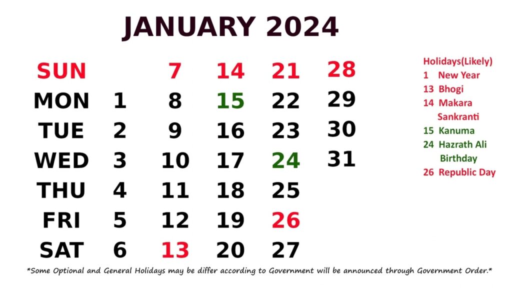 Govt Calendar 2024 Government Holidays Calendar India Pdf