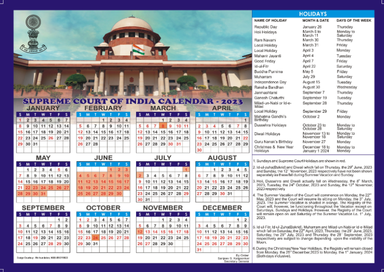 High Court Calendar 2024 Pdf Hc Holidays List, Summer Vacation